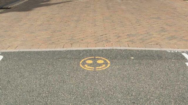 Crosswalk with social distancing marks